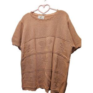 Cape Cod Sportswear Beige Butterfly Knit Pullover Sweater Womens S Short Sleeve